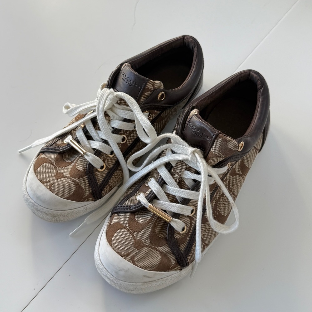 Coach Logo Brown and White Sneakers